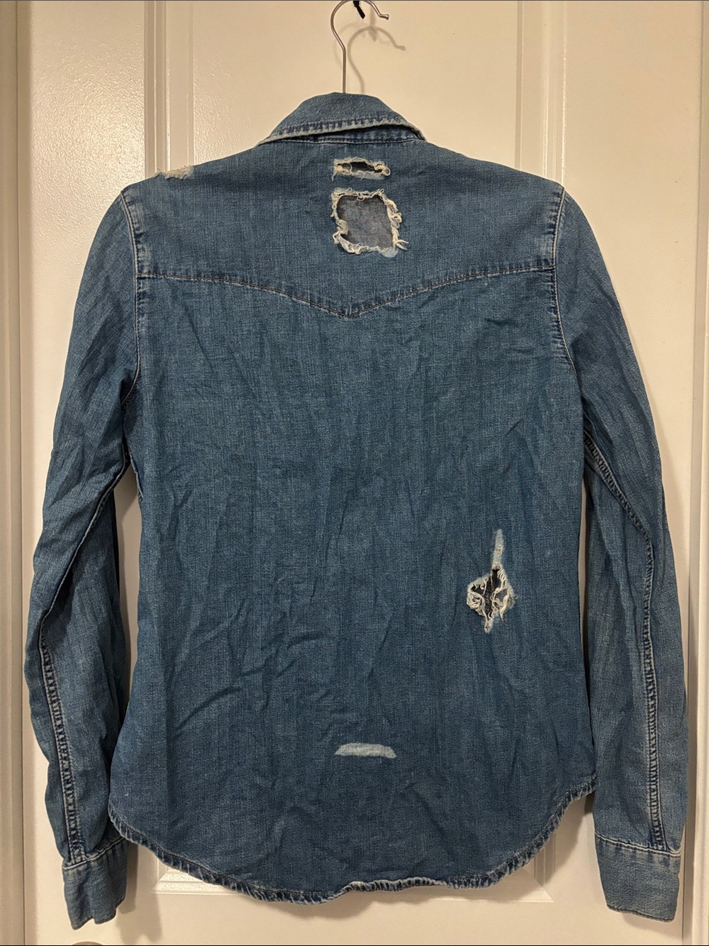 Topshop Distressed Denim Button-Up - Picture 3 of 4